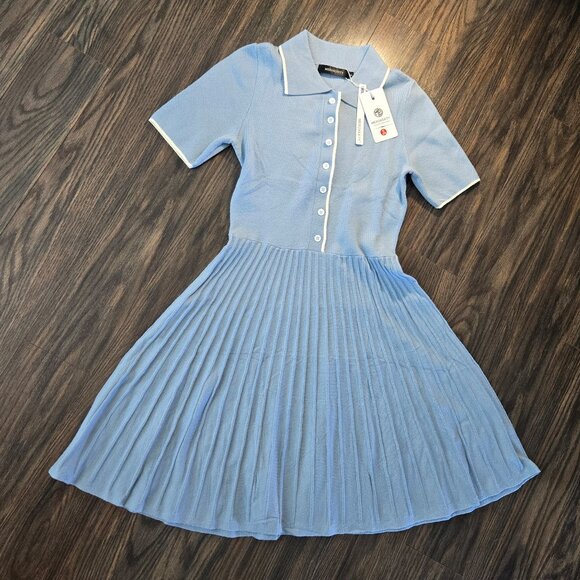 Merokeety Dresses & Skirts - MEROKEETY Preppy Style Light Blue Fit & Flare Sweater Dress NWT/SIZE S